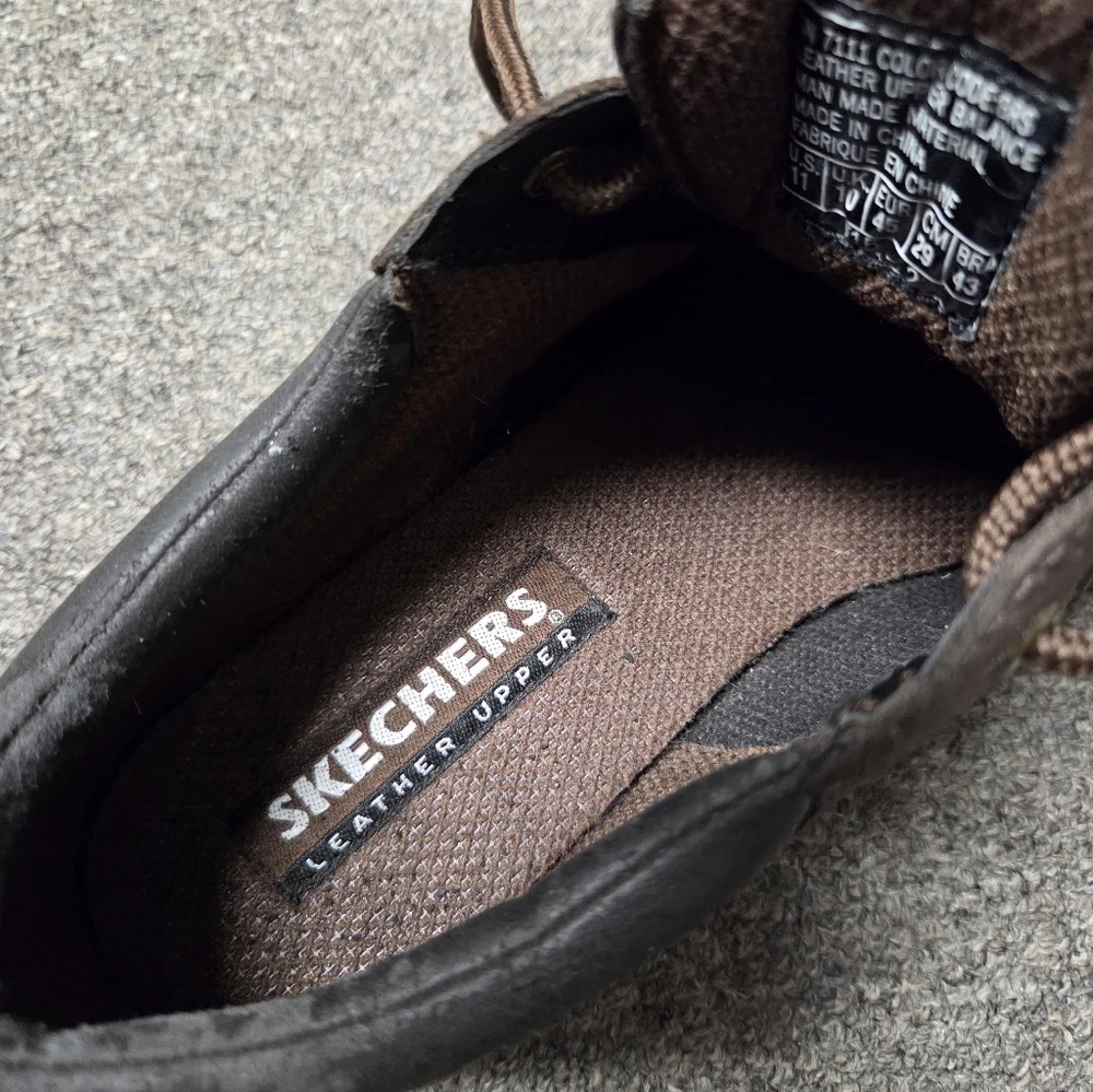 Men's Brown Sketchers Leather Upper Casual Shoes In Size 11
